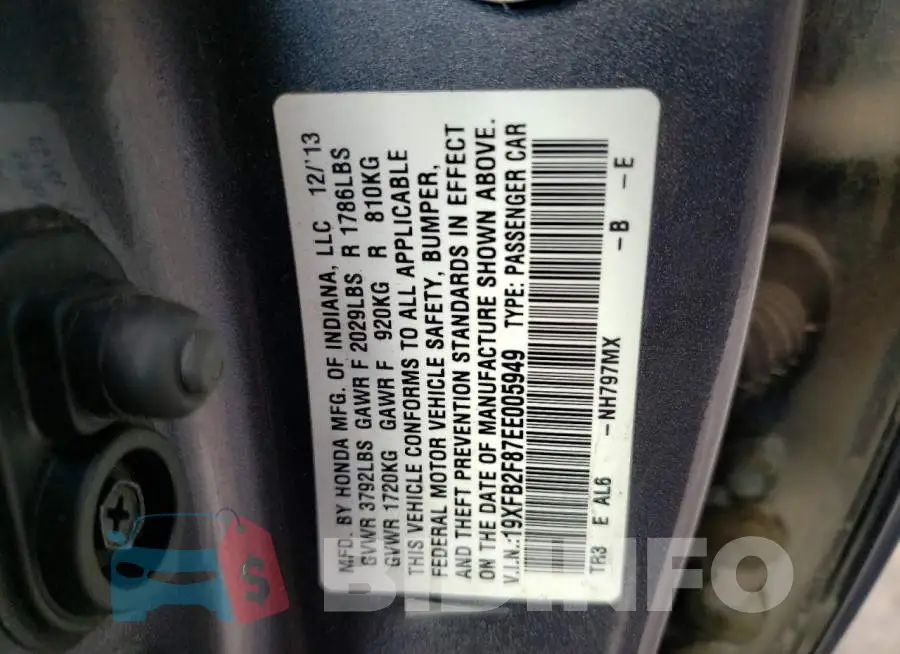 19XFB2F87EE005949 Photo# 12