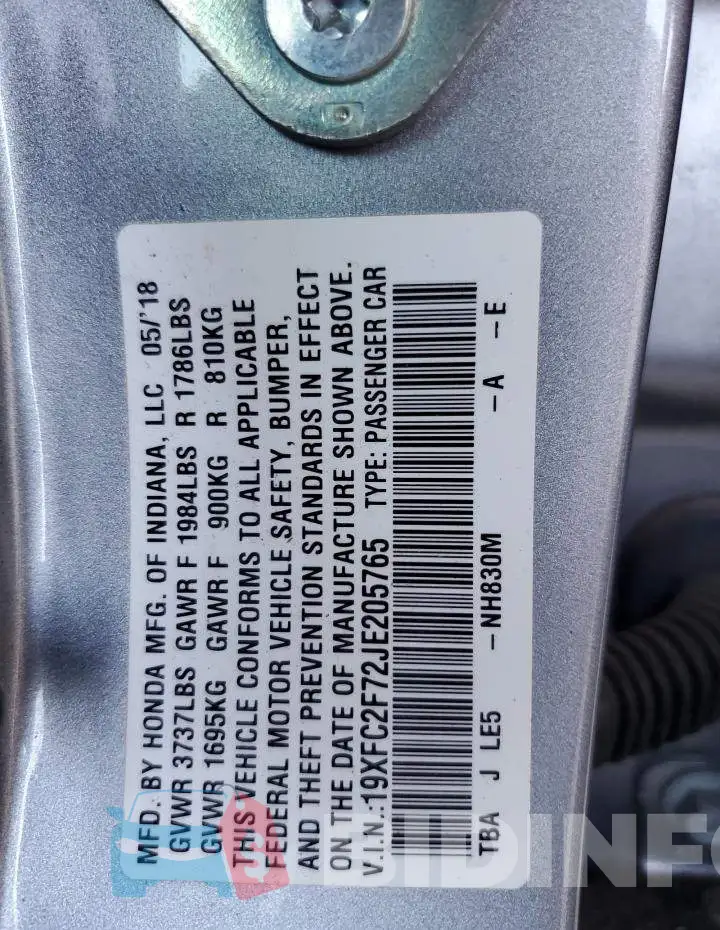 19XFC2F72JE205765 Photo# 13