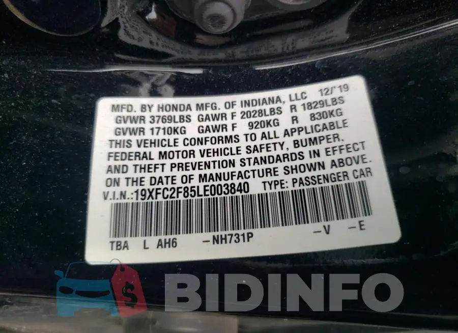 19XFC2F85LE003840 Photo# 12