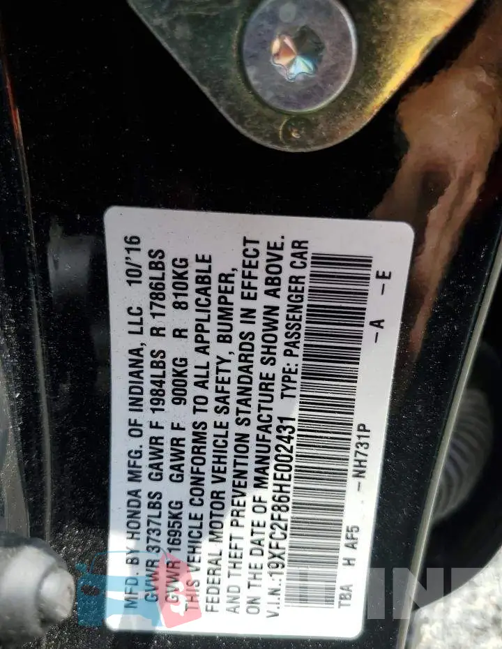 19XFC2F86HE002431 Photo# 12