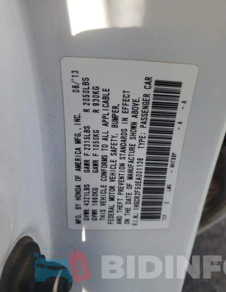 1HGCR2F50EA001136 Photo# 13