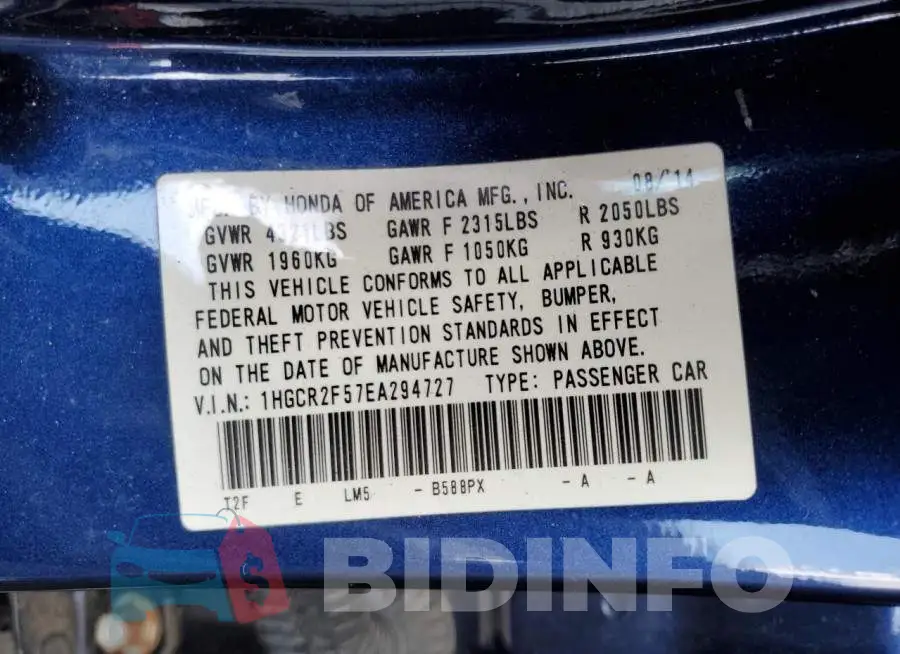 1HGCR2F57EA294727 Photo# 12