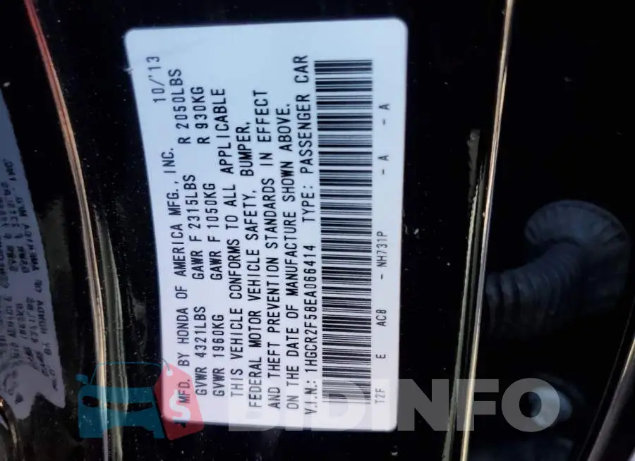 1HGCR2F58EA066414 Photo# 13