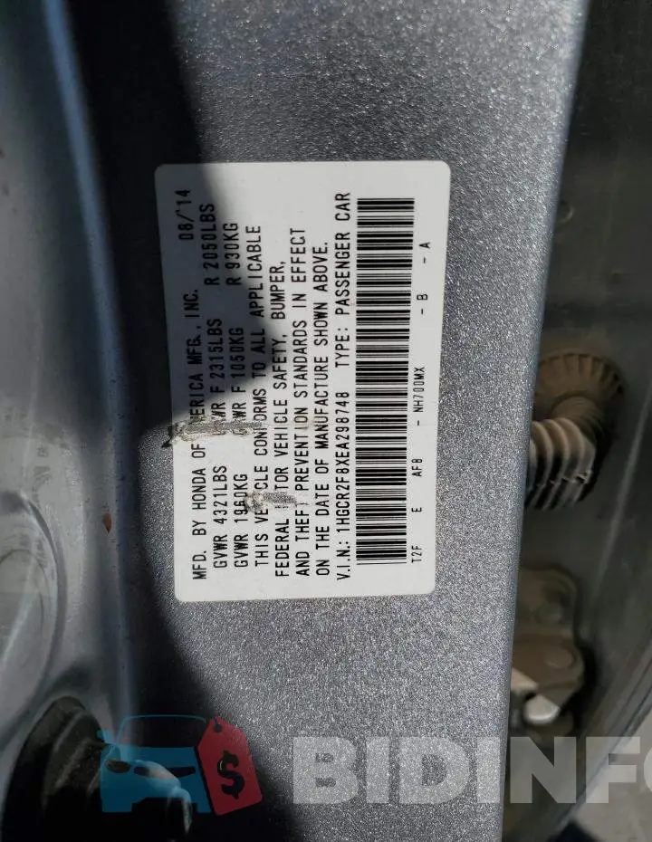 1HGCR2F8XEA298748 Photo# 12
