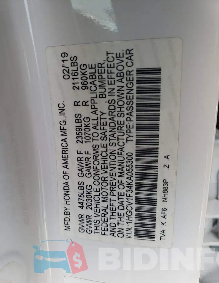 1HGCV1F34KA055300 Photo# 12