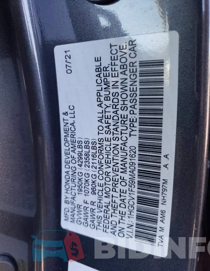1HGCV1F59MA091620 Photo# 12