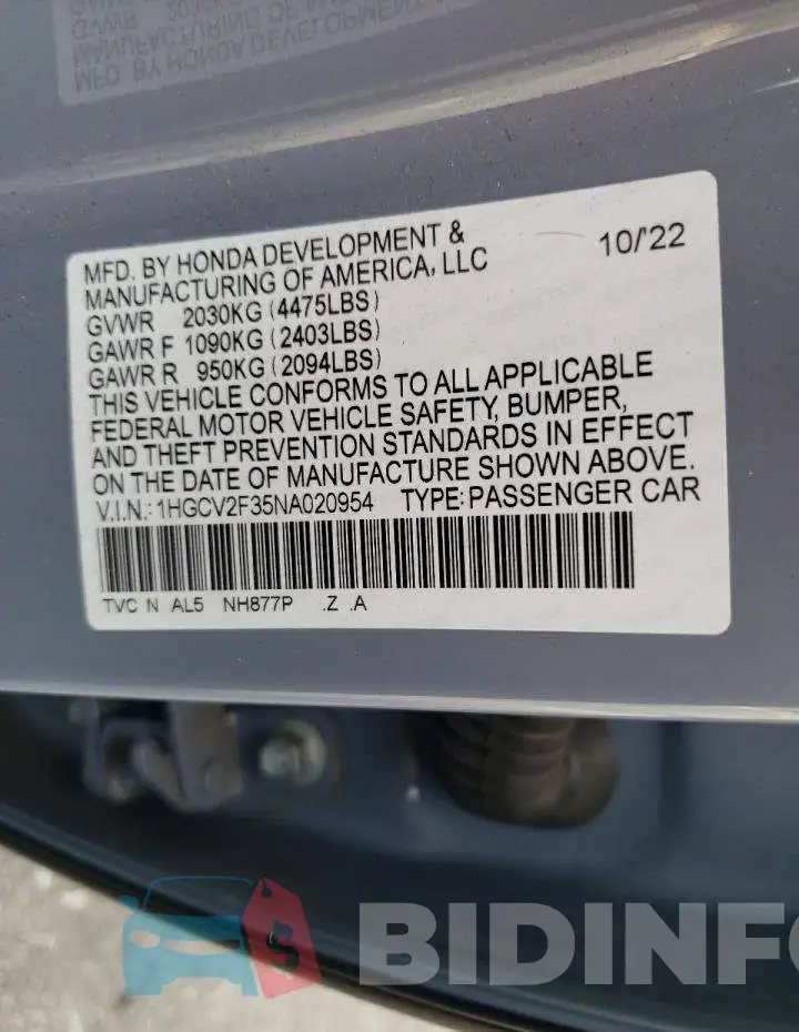 1HGCV2F35NA020954 Photo# 13