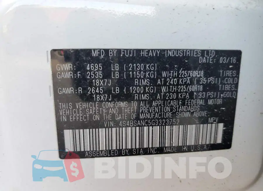 4S4BSANC5G3323752 Photo# 13