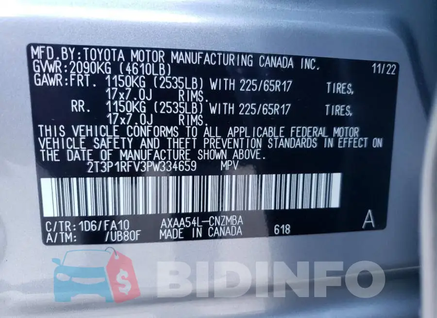 2T3P1RFV3PW334659 Photo# 14