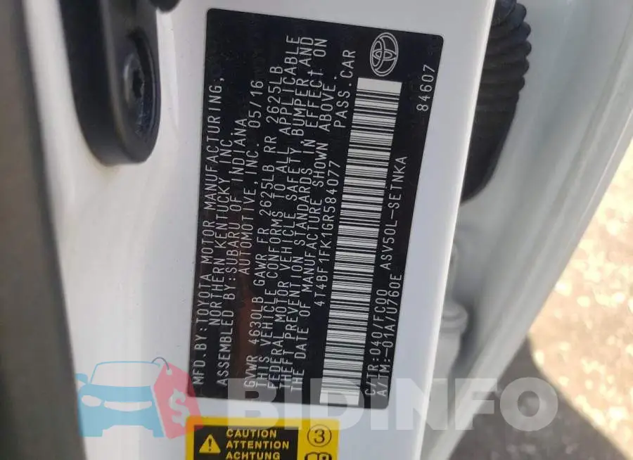 4T4BF1FK1GR584077 Photo# 12