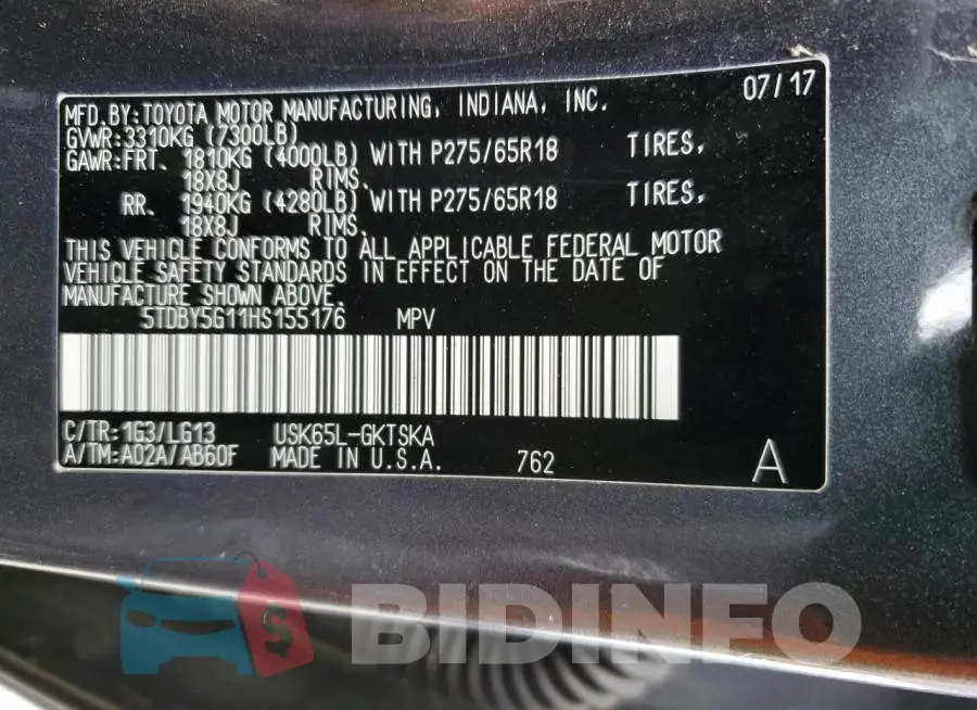 5TDBY5G11HS155176 Photo# 13