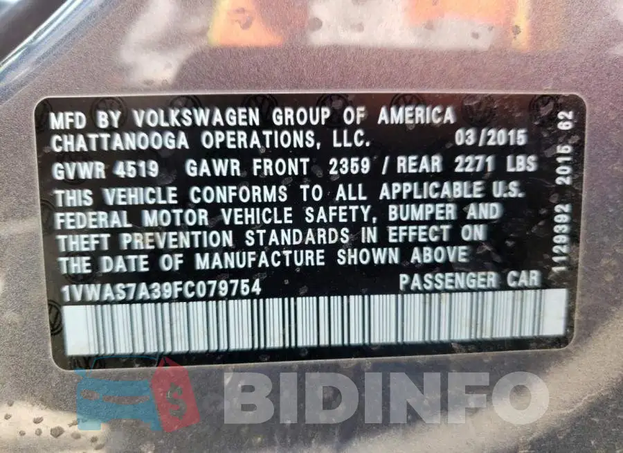 1VWAS7A39FC079754 Photo# 12