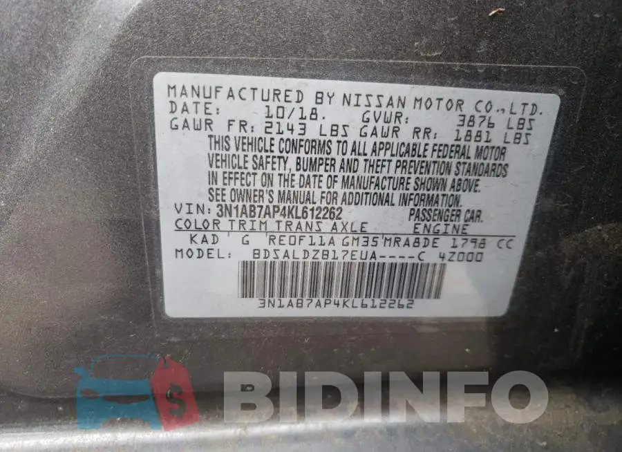 3N1AB7AP4KL612262 Photo# 13