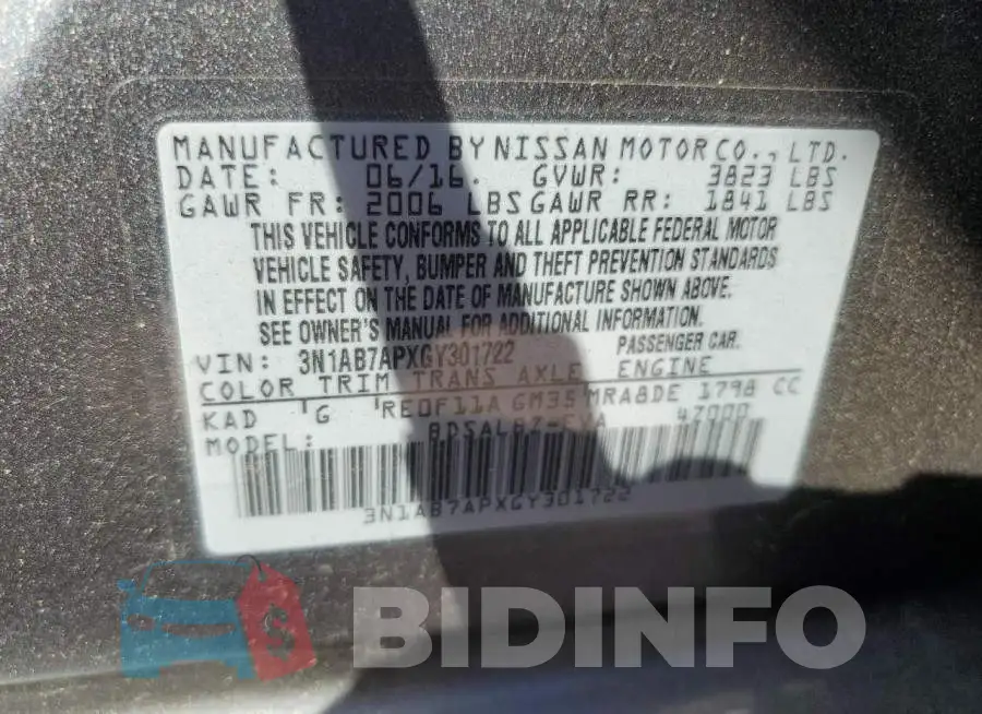 3N1AB7APXGY301722 Photo# 12