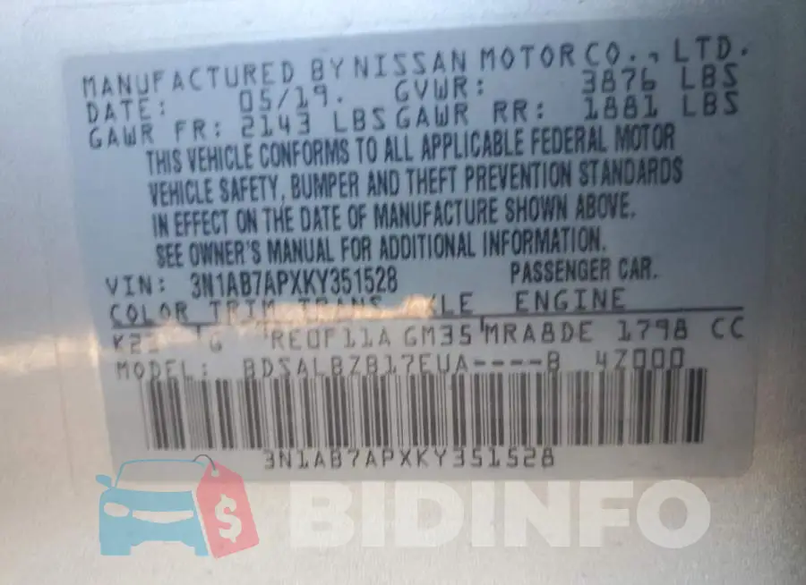 3N1AB7APXKY351528 Photo# 12