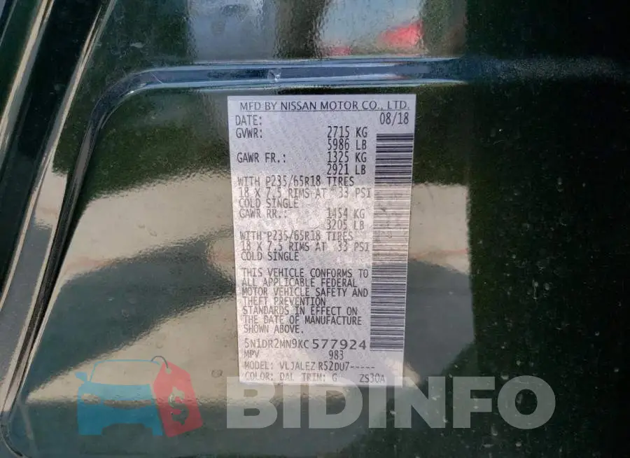 5N1DR2MN9KC577924 Photo# 13