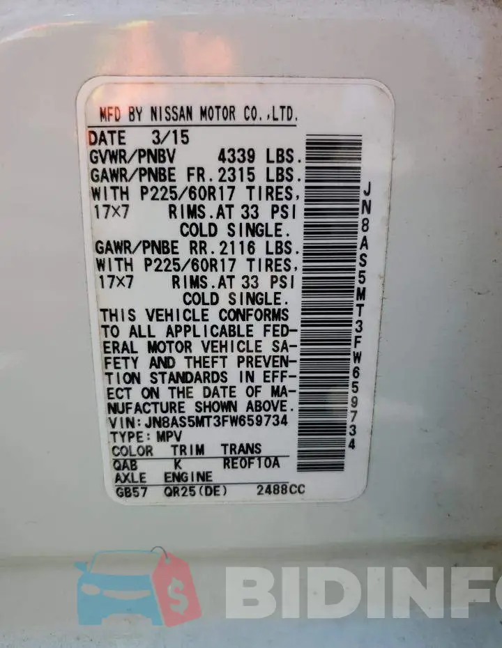 JN8AS5MT3FW659734 Photo# 14