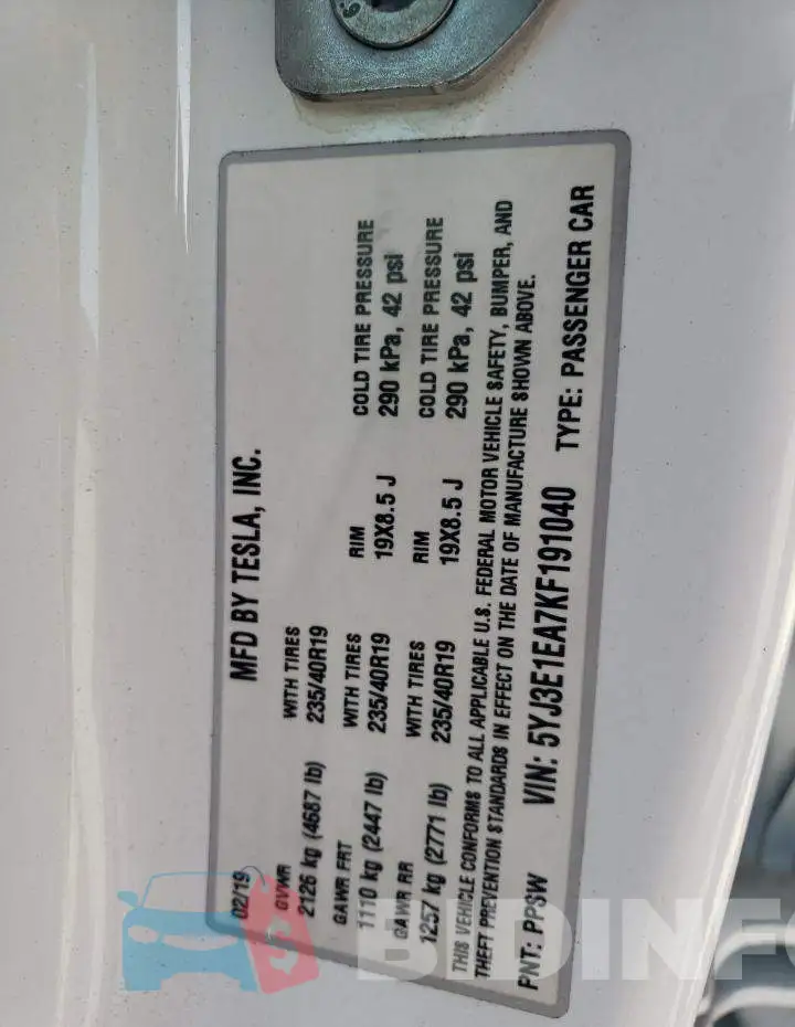 5YJ3E1EA7KF191040 Photo# 12