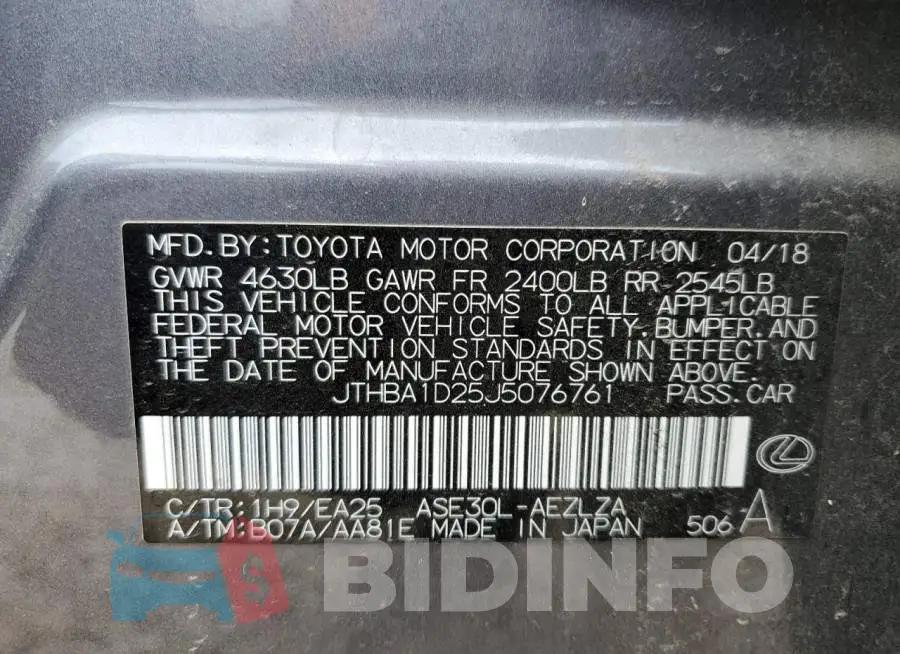 JTHBA1D25J5076761 Photo# 13