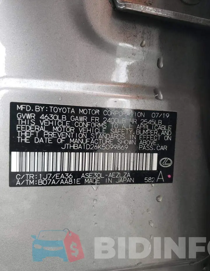 JTHBA1D26K5099869 Photo# 12