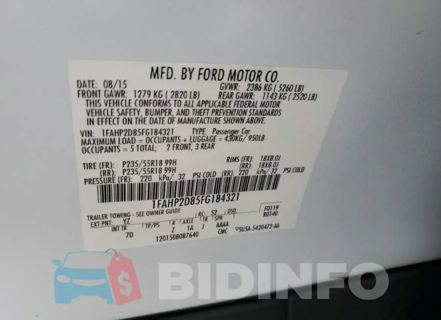 1FAHP2D85FG184321 Photo# 12