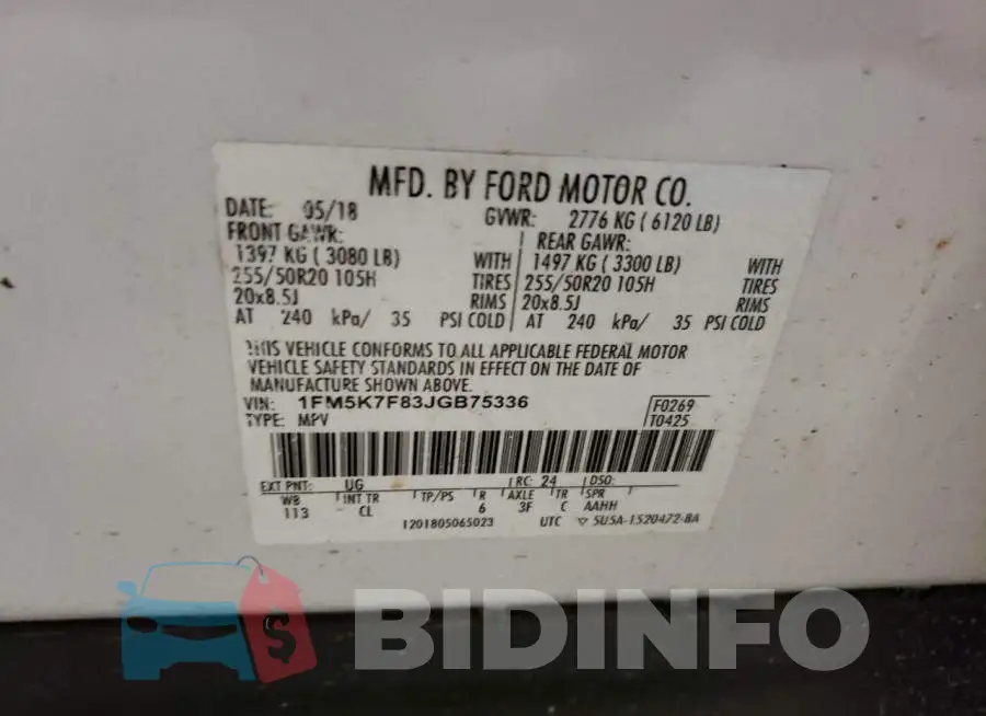 1FM5K7F83JGB75336 Photo# 13