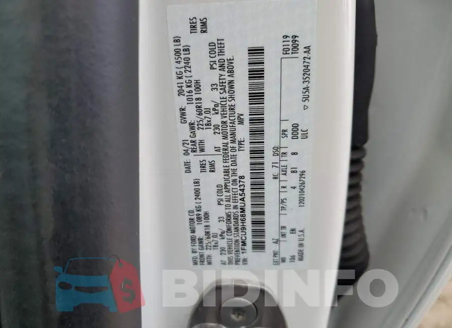 1FMCU9H68MUA54378 Photo# 13