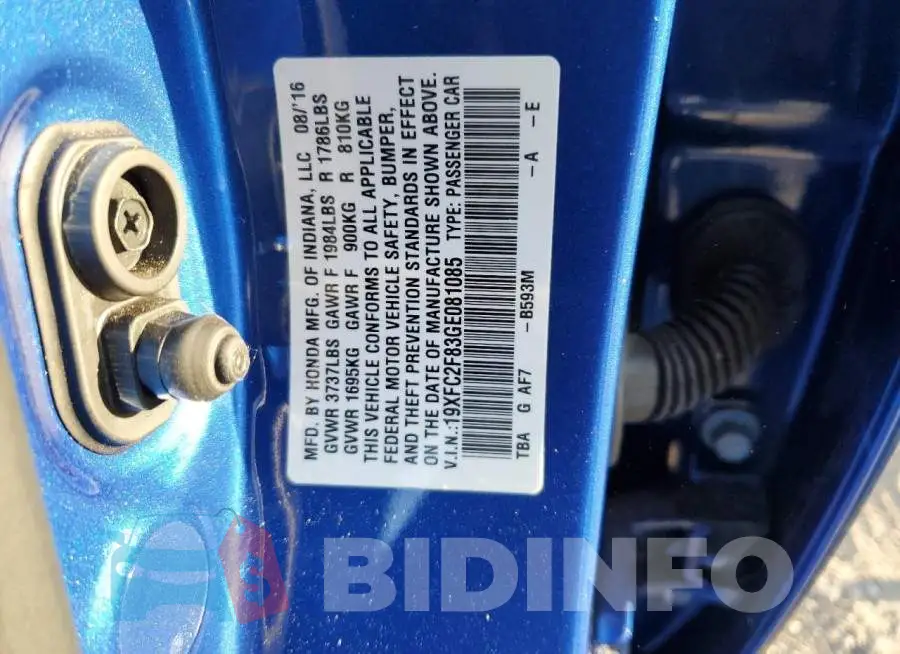 19XFC2F83GE081085 Photo# 12