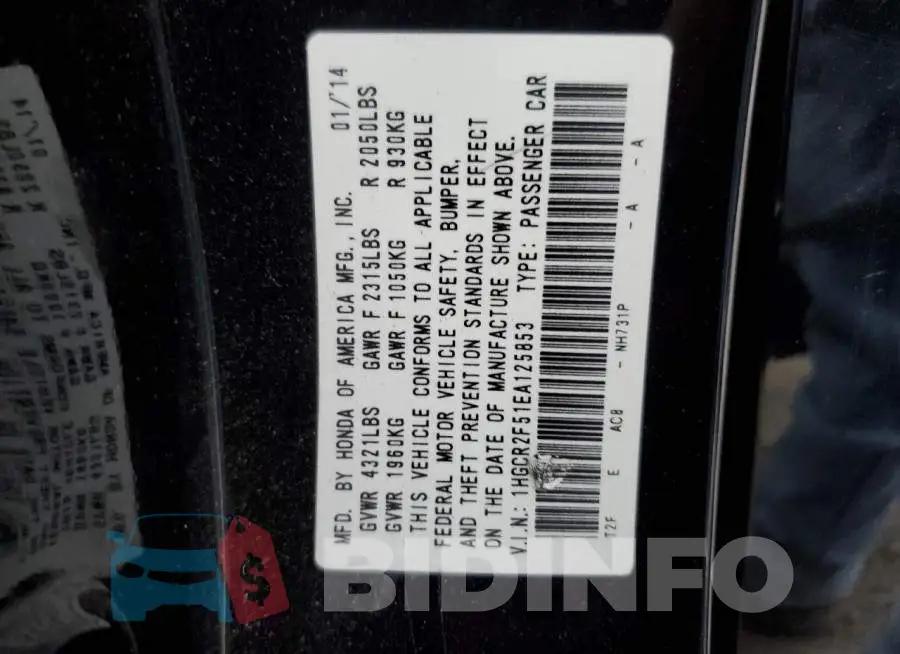 1HGCR2F51EA125853 Photo# 12