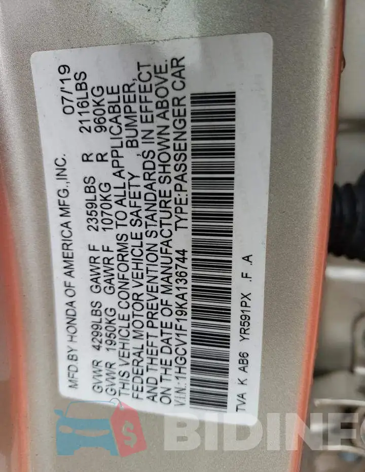 1HGCV1F19KA136744 Photo# 12