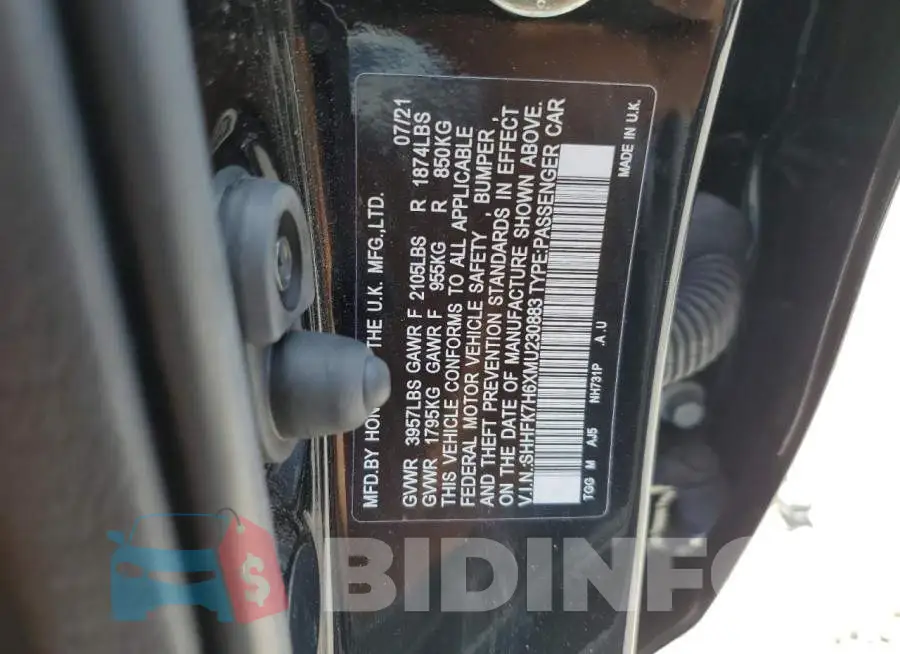 SHHFK7H6XMU230883 Photo# 12