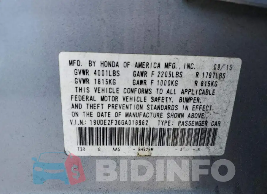 19UDE2F36GA018962 Photo# 12