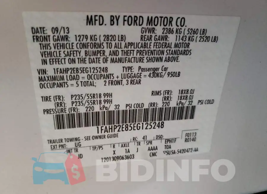 1FAHP2E85EG125248 Photo# 12