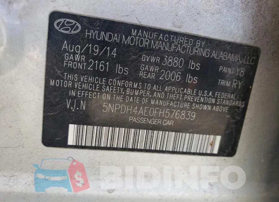 5NPDH4AE0FH576839 Photo# 12
