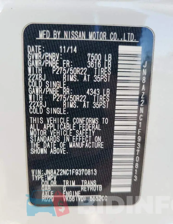 JN8AZ2NC1F9370813 Photo# 14