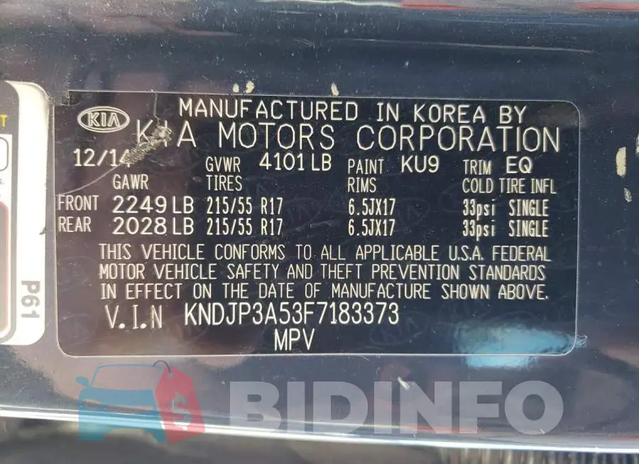 KNDJP3A53F7183373 Photo# 13