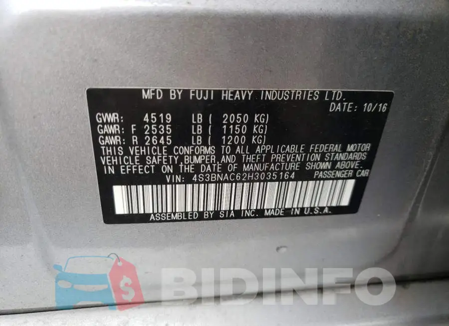 4S3BNAC62H3035164 Photo# 12