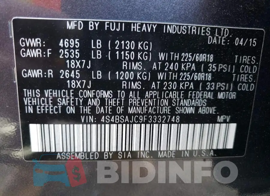 4S4BSAJC9F3332748 Photo# 14