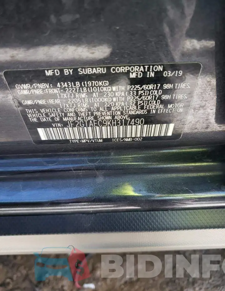 JF2GTAEC9KH317490 Photo# 12
