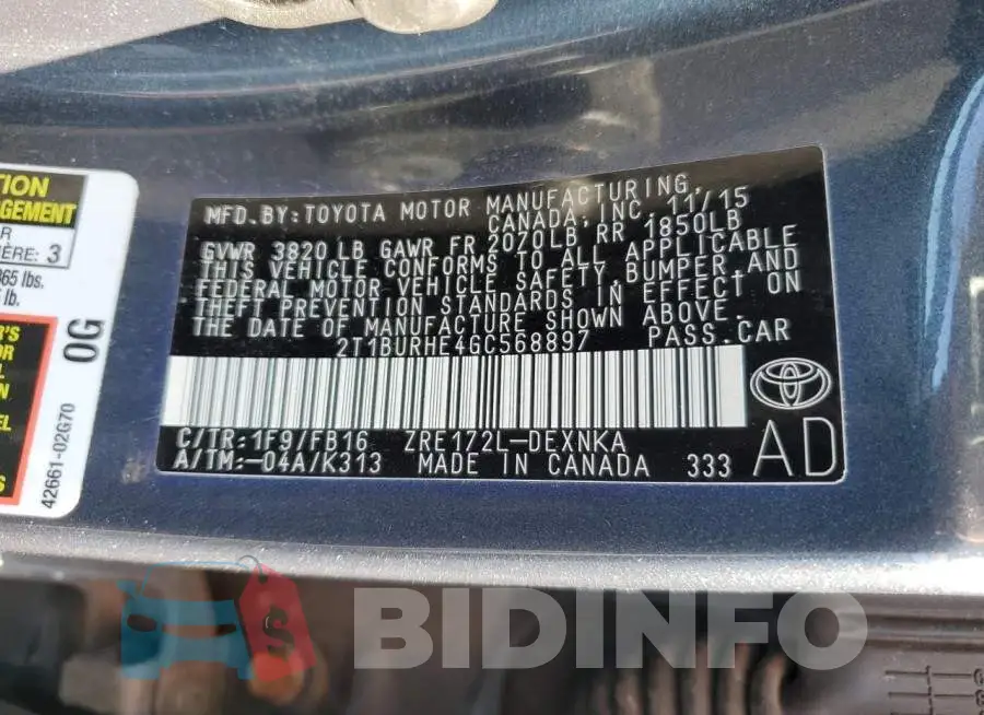 2T1BURHE4GC568897 Photo# 13