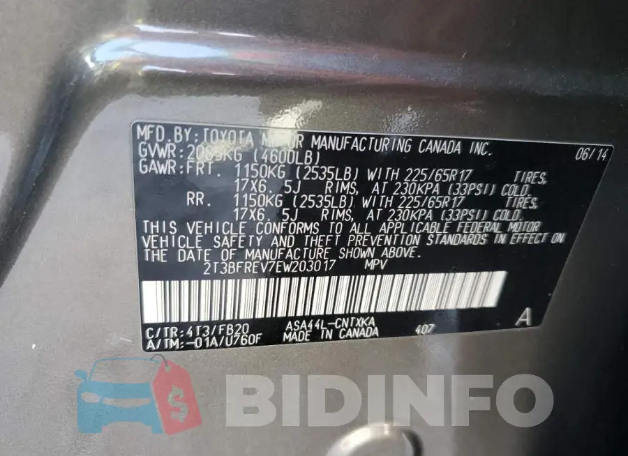 2T3BFREV7EW203017 Photo# 14