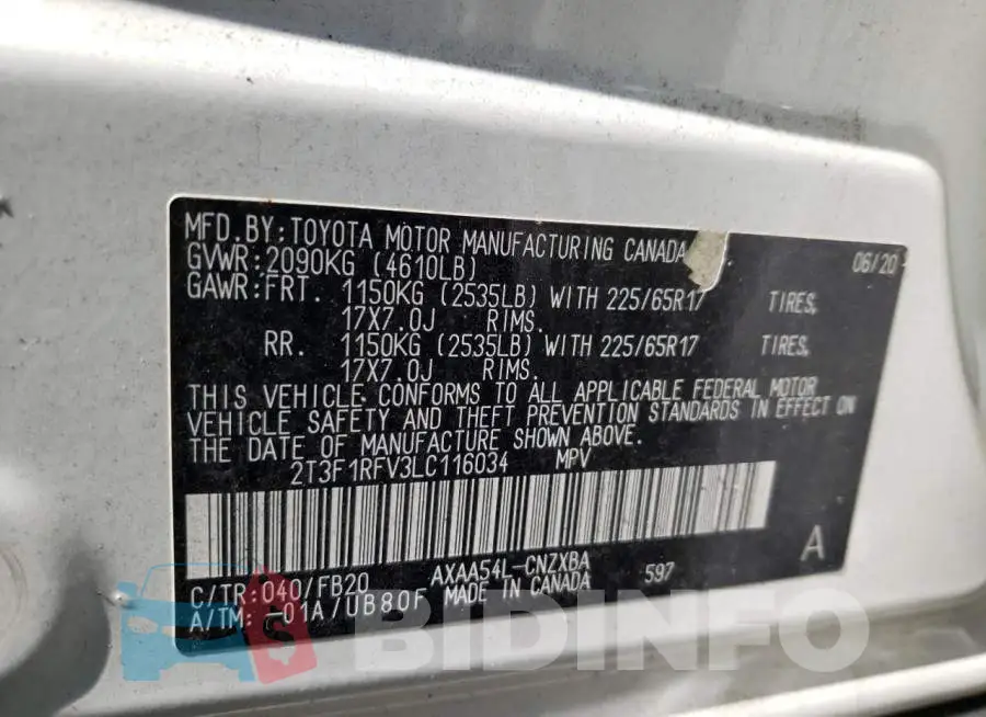 2T3F1RFV3LC116034 Photo# 12
