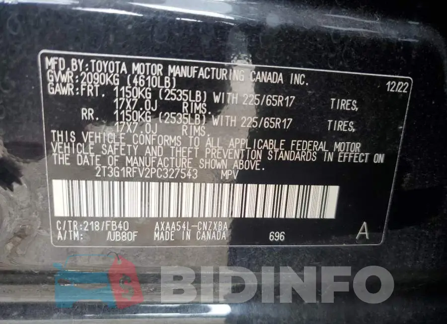 2T3G1RFV2PC327543 Photo# 12