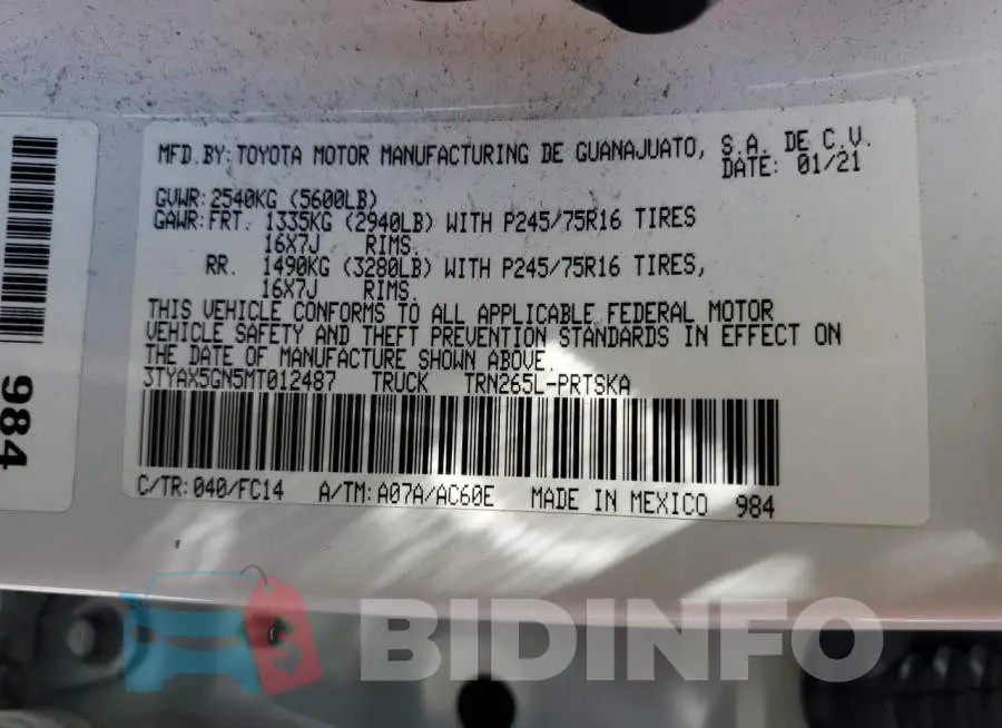 3TYAX5GN5MT012487 Photo# 12