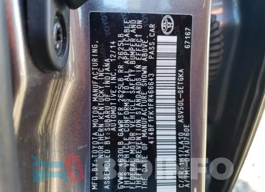 4T4BF1FK1FR466643 Photo# 12