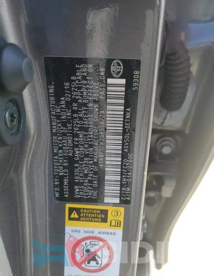 4T4BF1FK2GR558779 Photo# 12