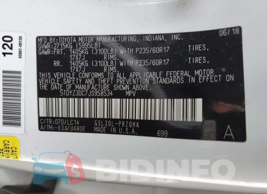 5TDYZ3DC7JS958534 Photo# 13