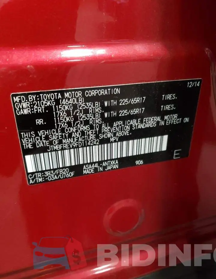JTMBFREV9FD114242 Photo# 13