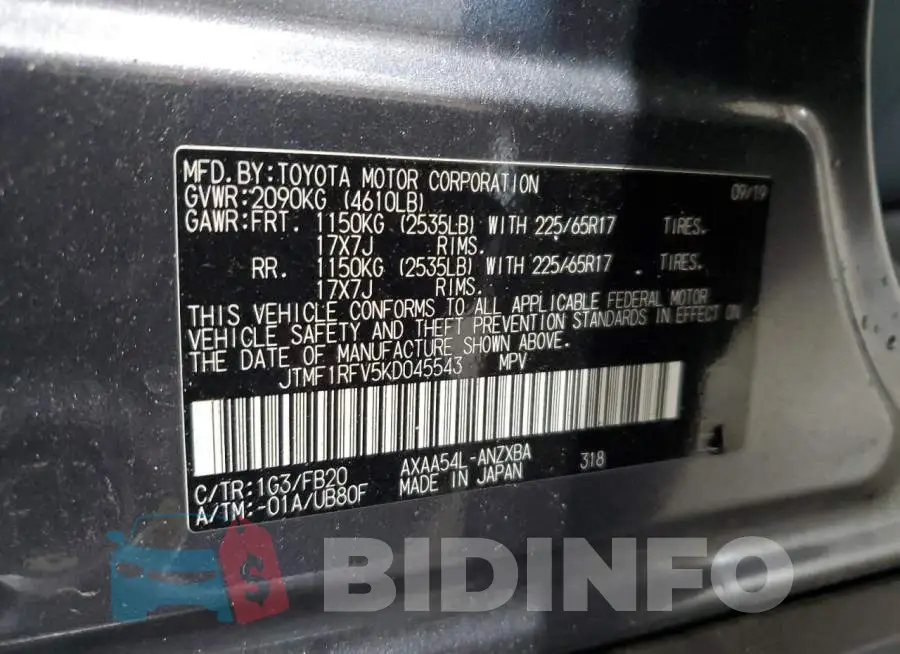 JTMF1RFV5KD045543 Photo# 14