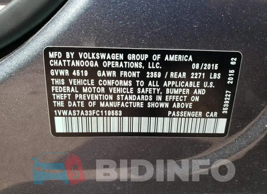 1VWAS7A33FC119553 Photo# 12